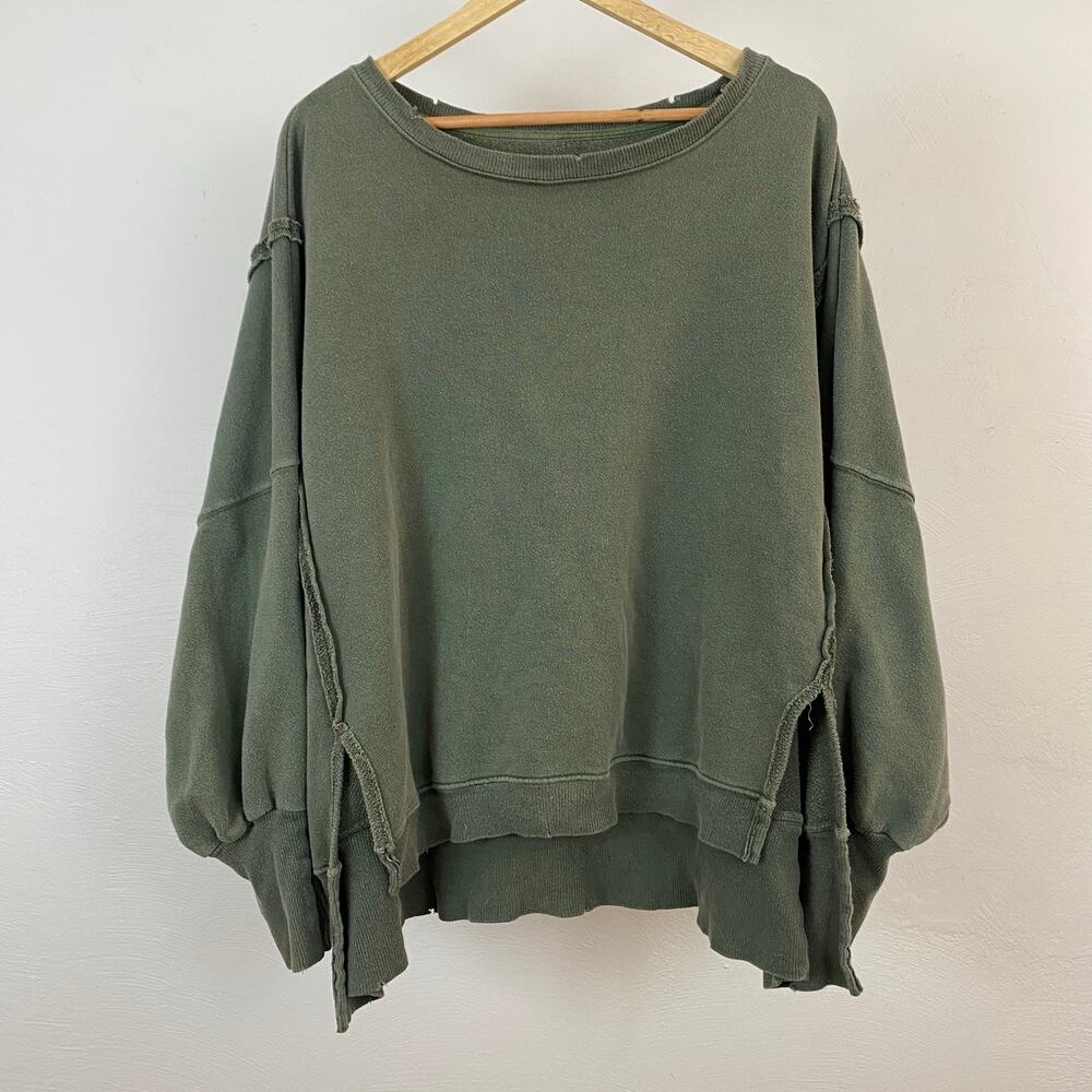 Free People Olive Green Crew Neck Sweater
